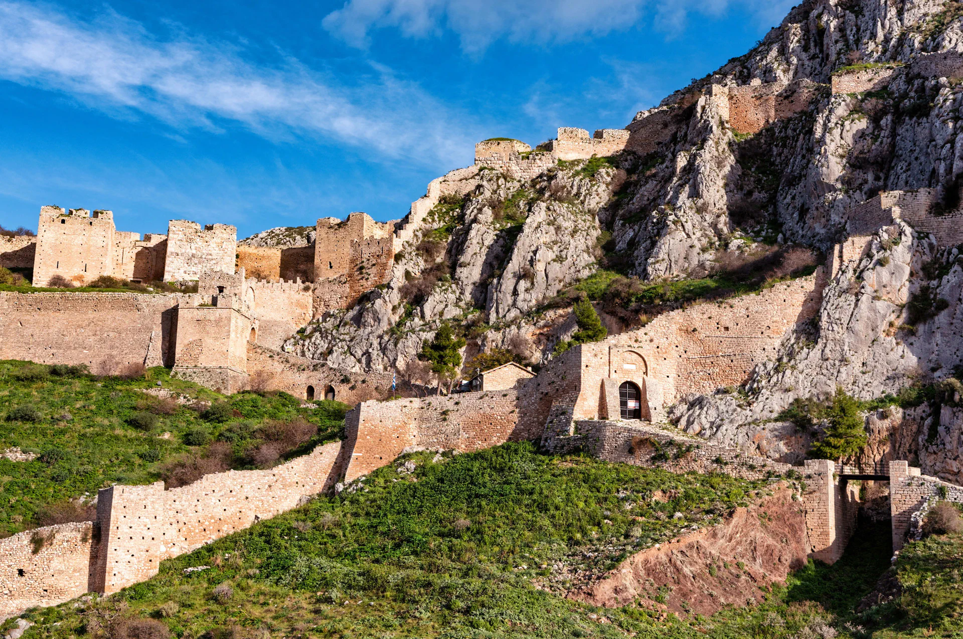 Historic stone walls of Acrocorinth fortress