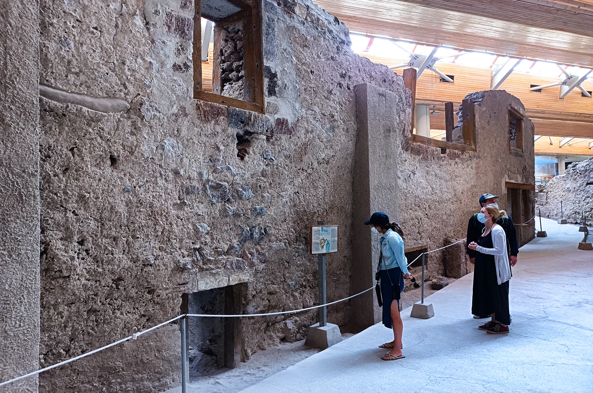 Multi-level ancient buildings at Akrotiri, Santorini.