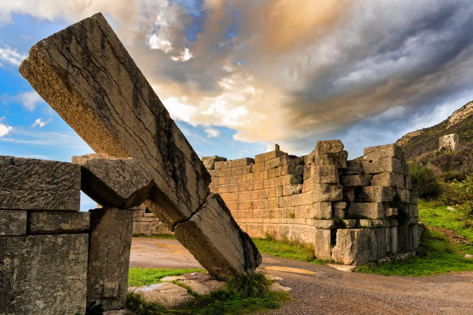 Ruins of Ancient Messene set in the valley of Mount Ithome