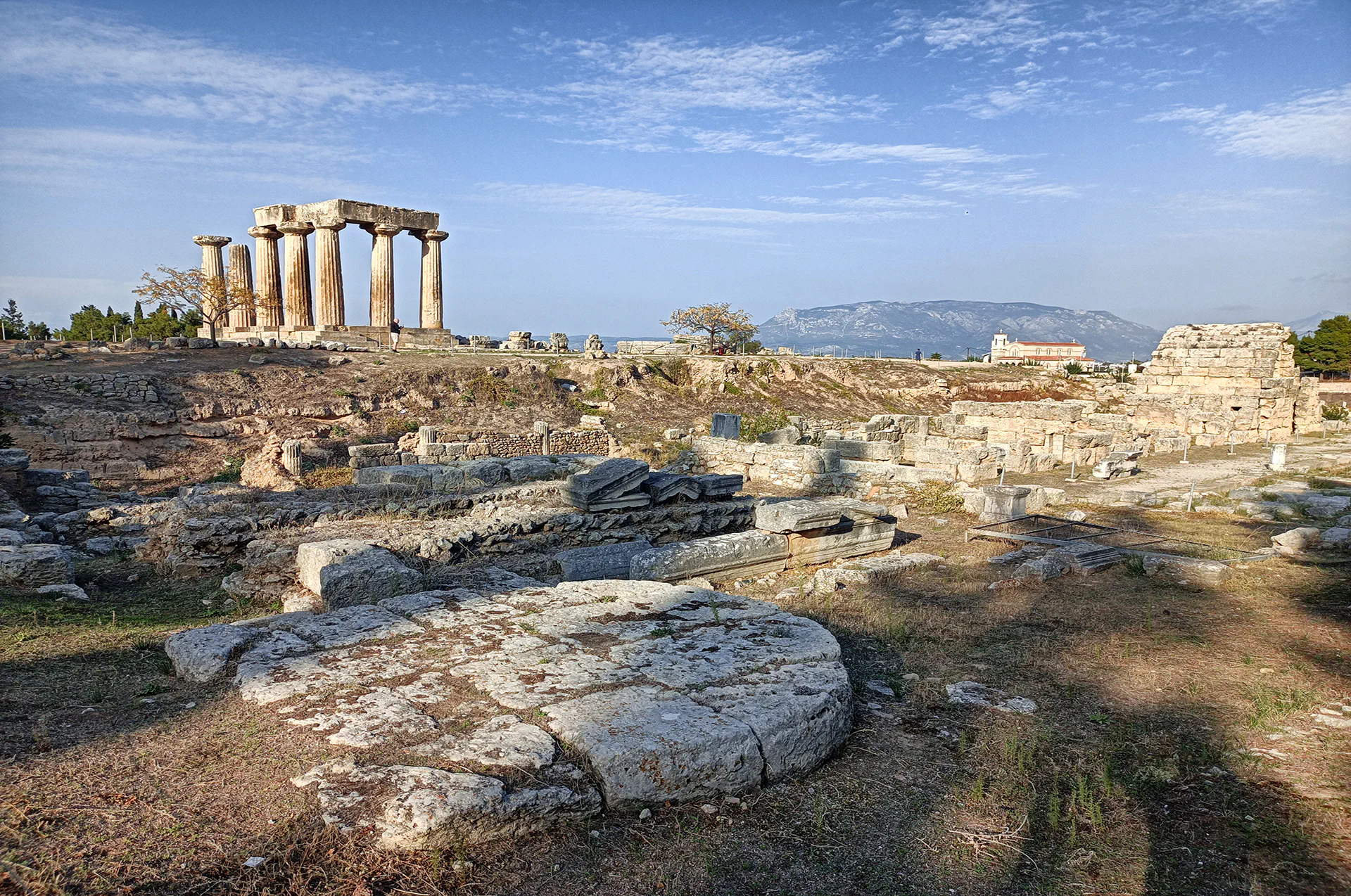 Wide-angle view of Ancient Corinth’s archaeological site.