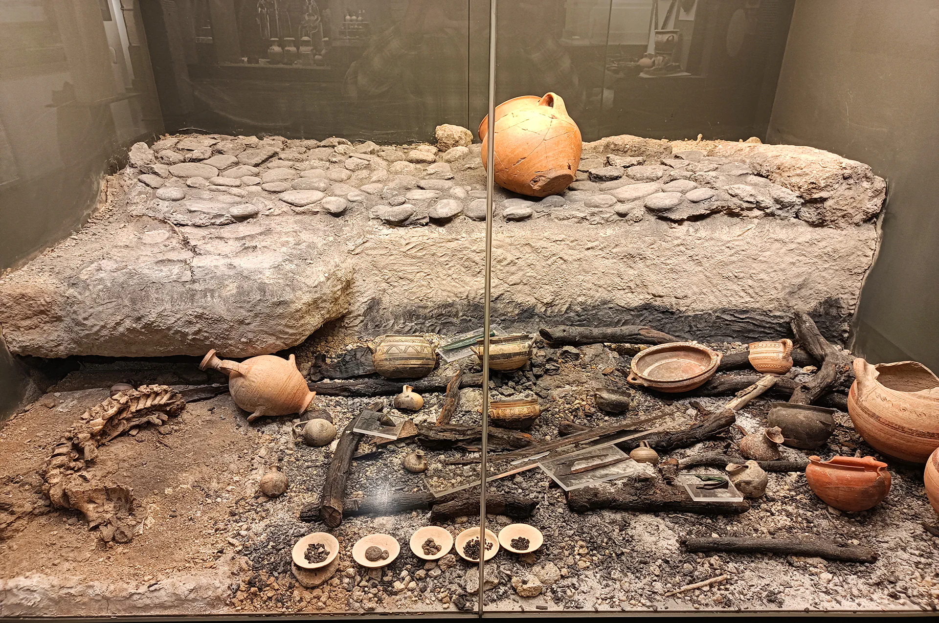 Pottery, tools, and domestic artifacts on display in Eleutherna’s museum.