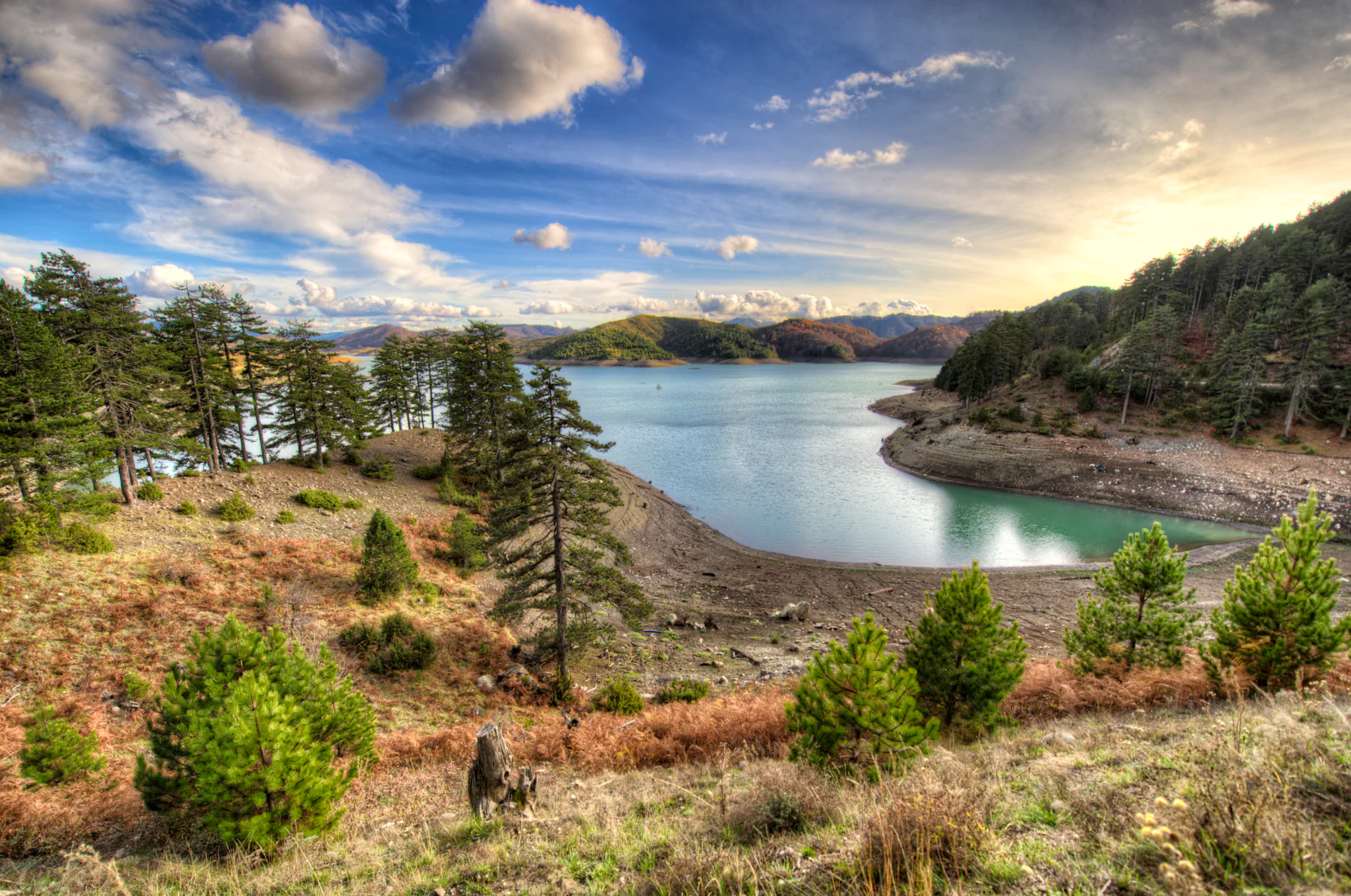 Viewpoint overlooking Aoos Springs Lake in Epirus, Greece.
