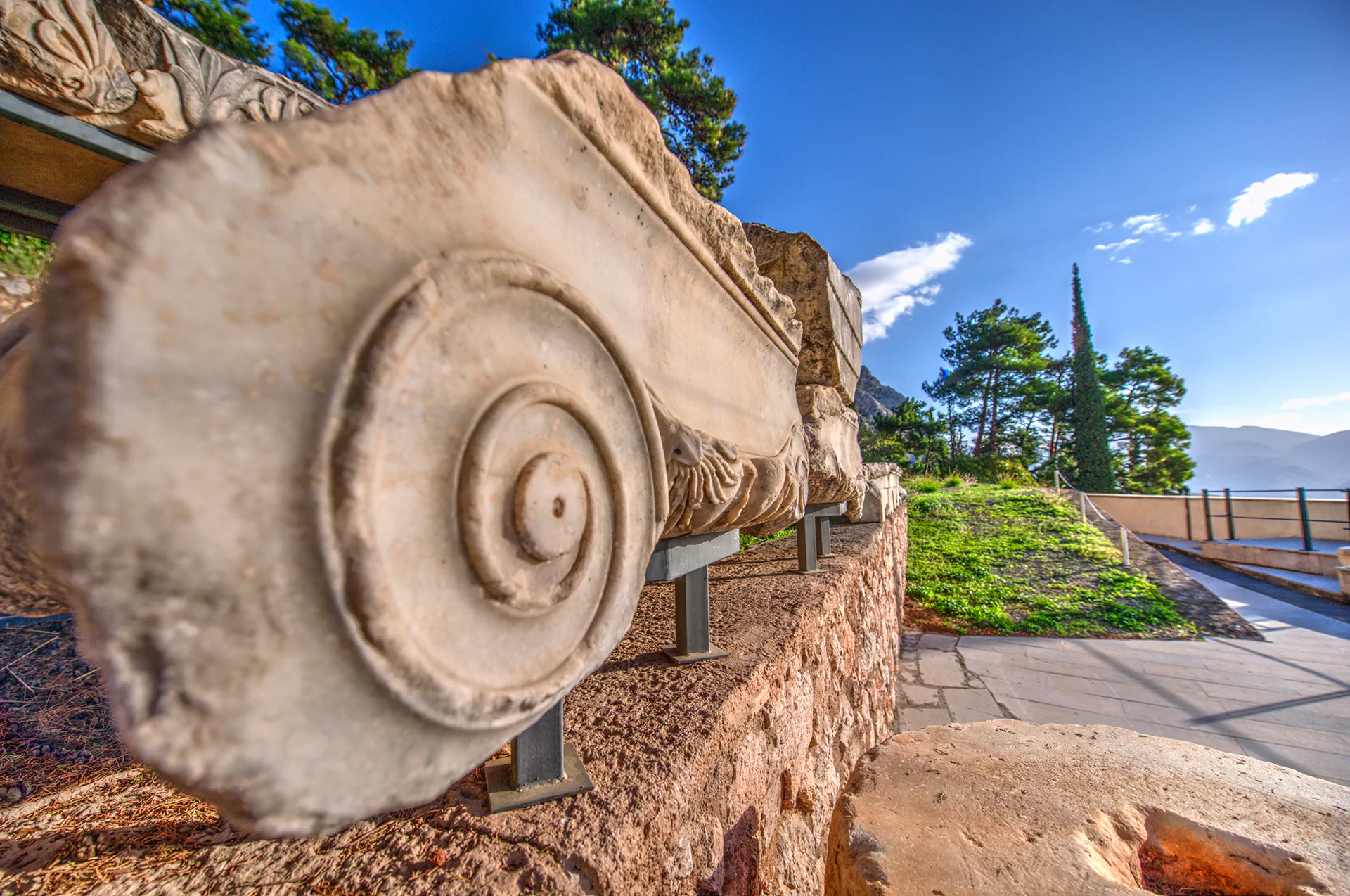 Path through the archaeological site of Delphi, Greece.