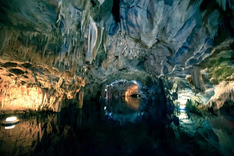 Subterranean lake inside Diros Caves.