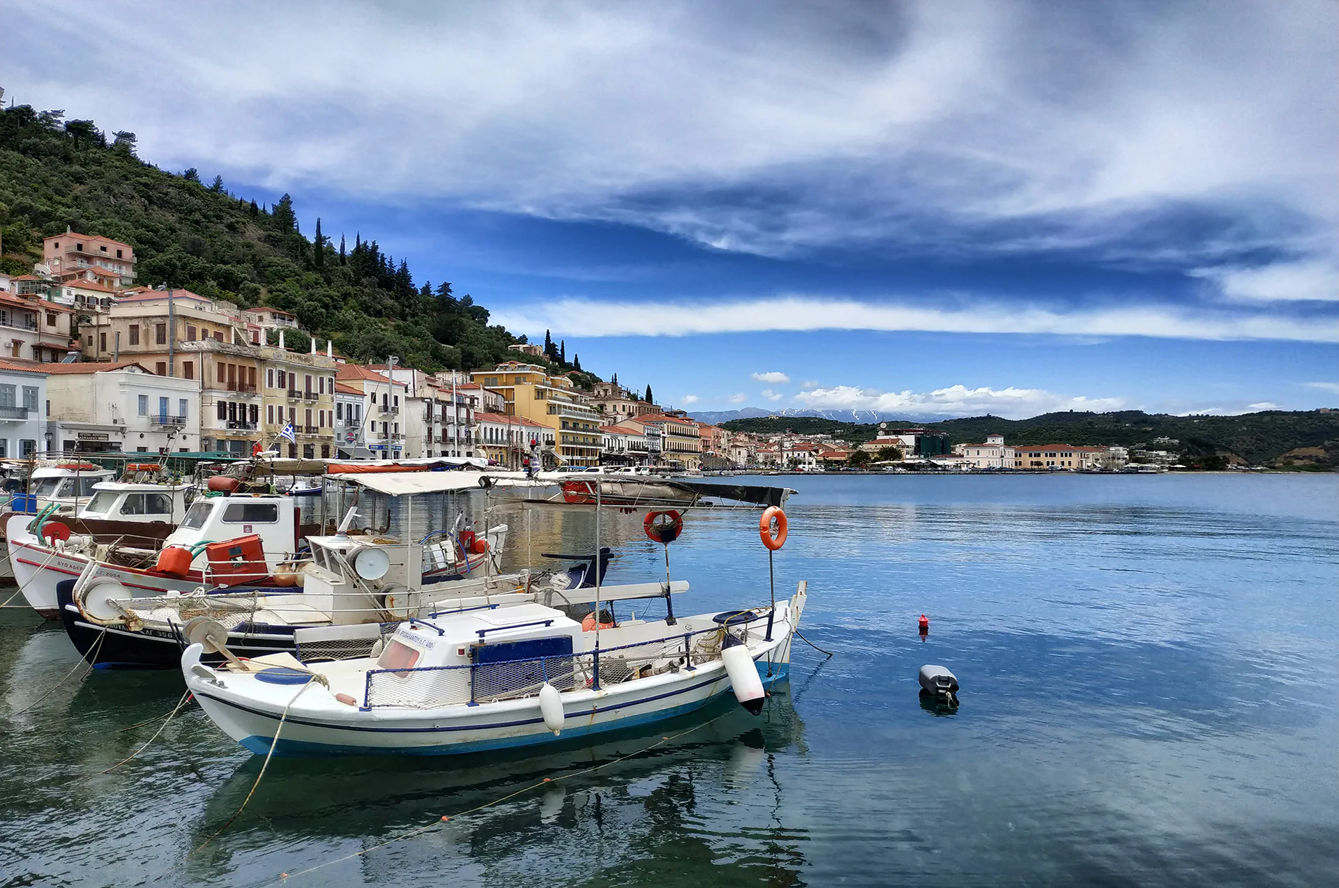 Fishing boats docked at Gytheio's busy harbor.