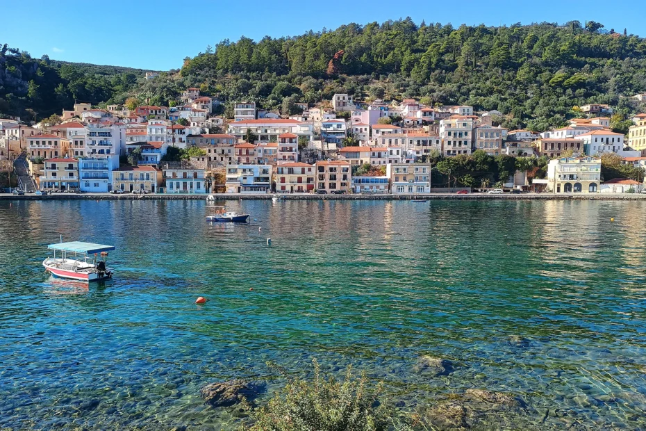 View of Gytheio town and harbor from the sea.