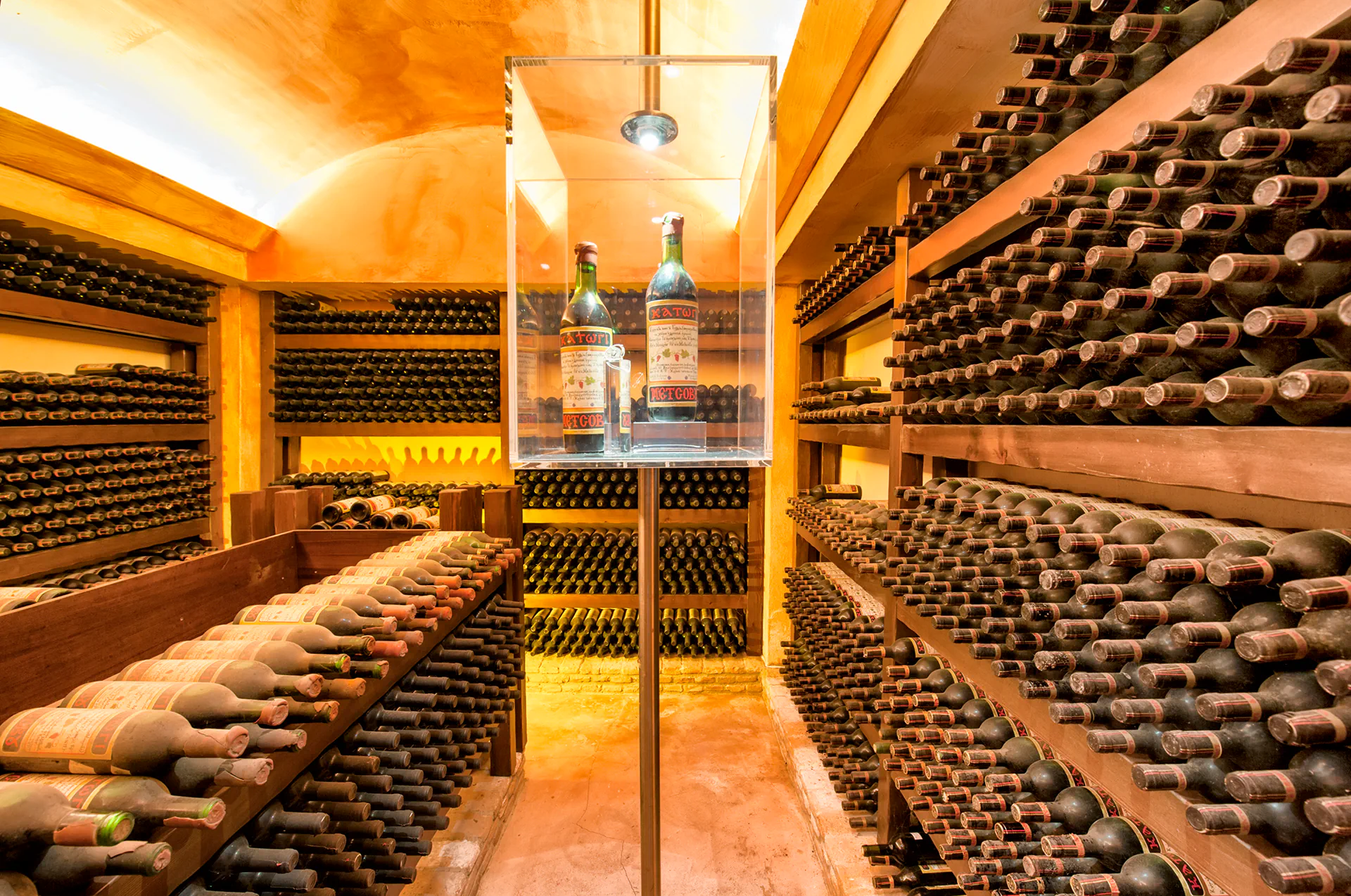 Interior view of Katogi Averoff Winery nestled in the mountains of Metsovo.