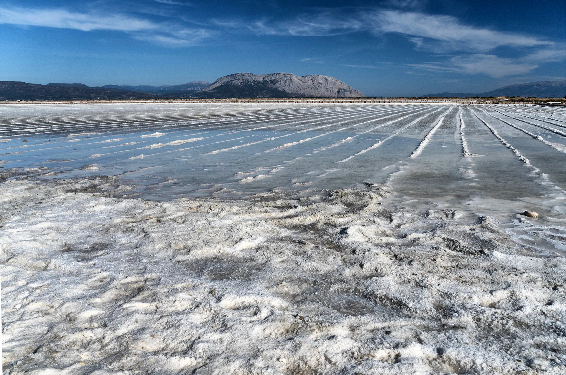 Crystals of Mesolongi salt harvested from Greek salt flats