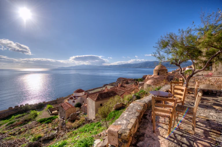 Visit Monemvasia | Stone Streets, Sea Views & History Overlooking terracotta rooftops and sparkling Aegean waters on small-group tours of Greece in the Paradisial Peloponnese.