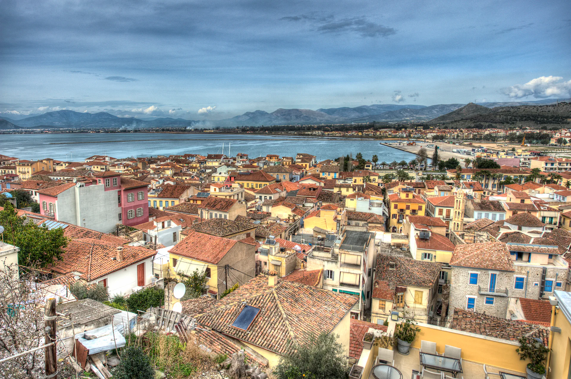 Pastel-colored neoclassical buildings in Nafplion’s center.