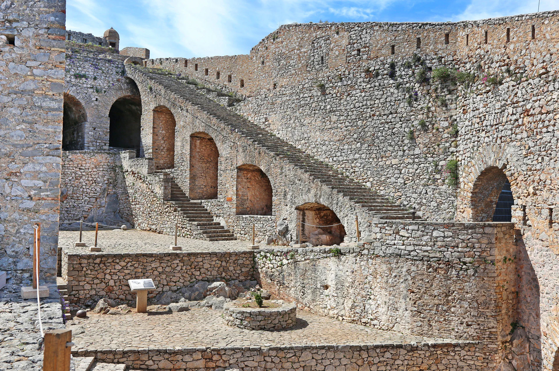 Fortified walls and towers of Palamidi Fortress in Nafplion