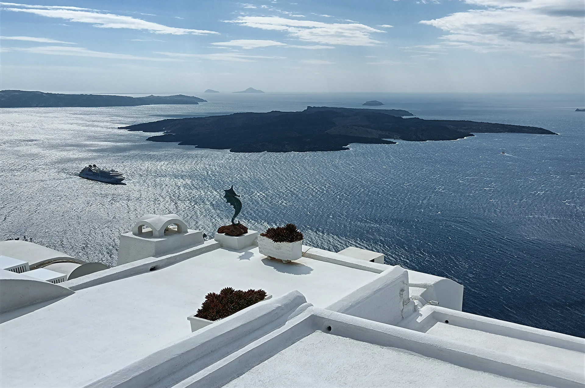 View of the caldera from a cliffside path in Oia.
