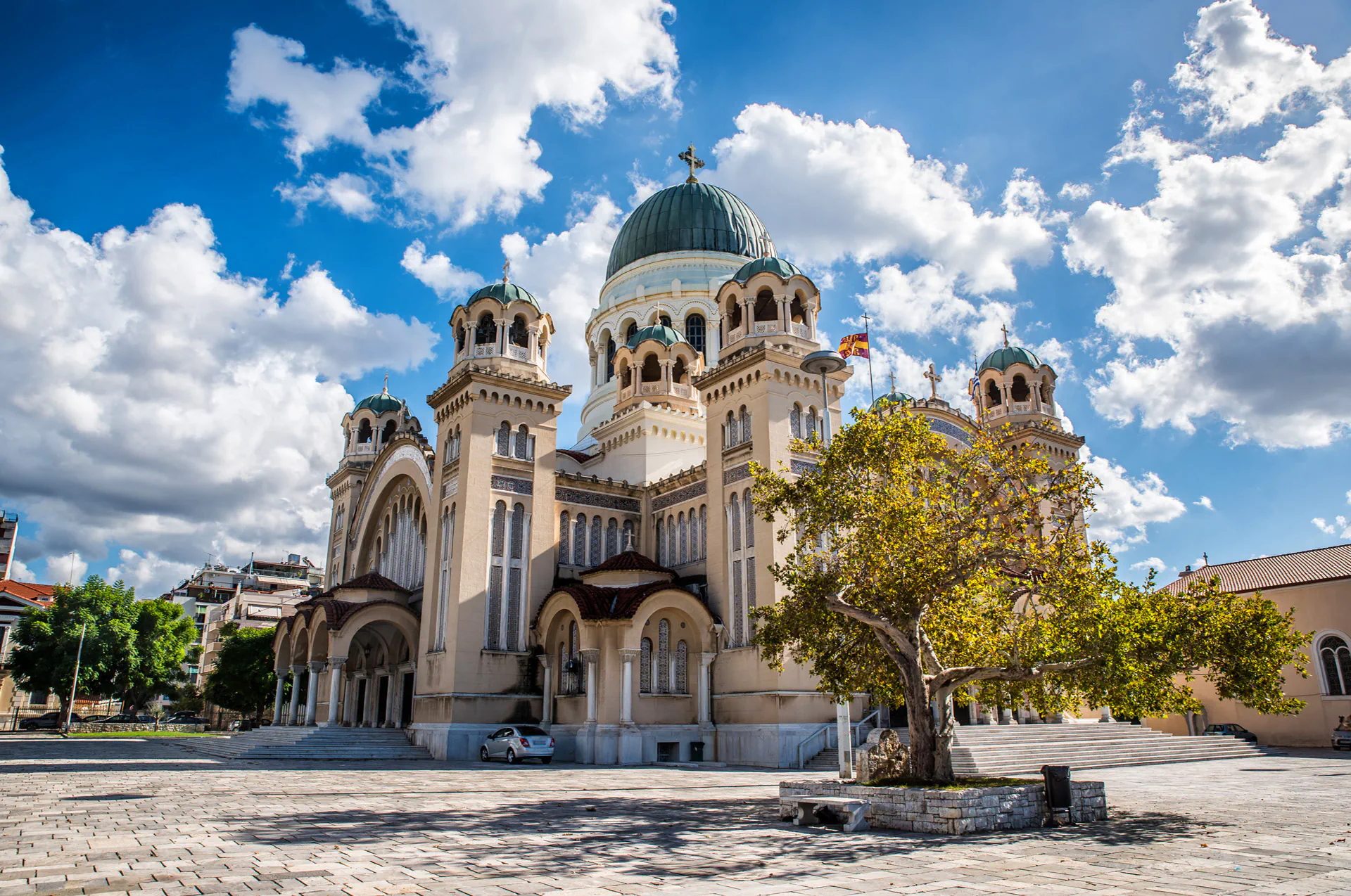 Exterior view of Agios Andreas Cathedral in Patras, Greece