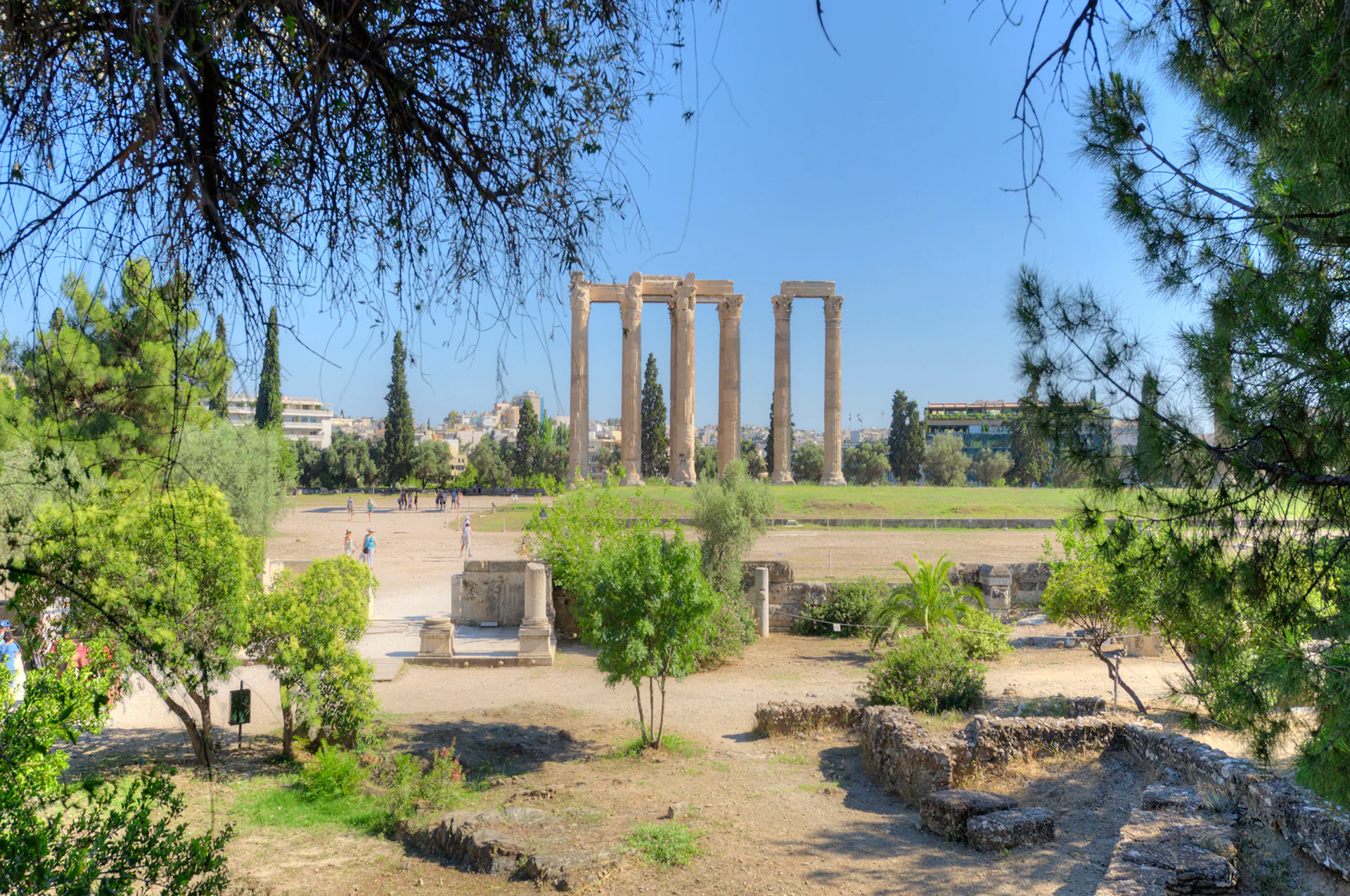Wide View of Temple of Zeus Wide view of the Temple of Olympian Zeus with surrounding ruins in Athens.