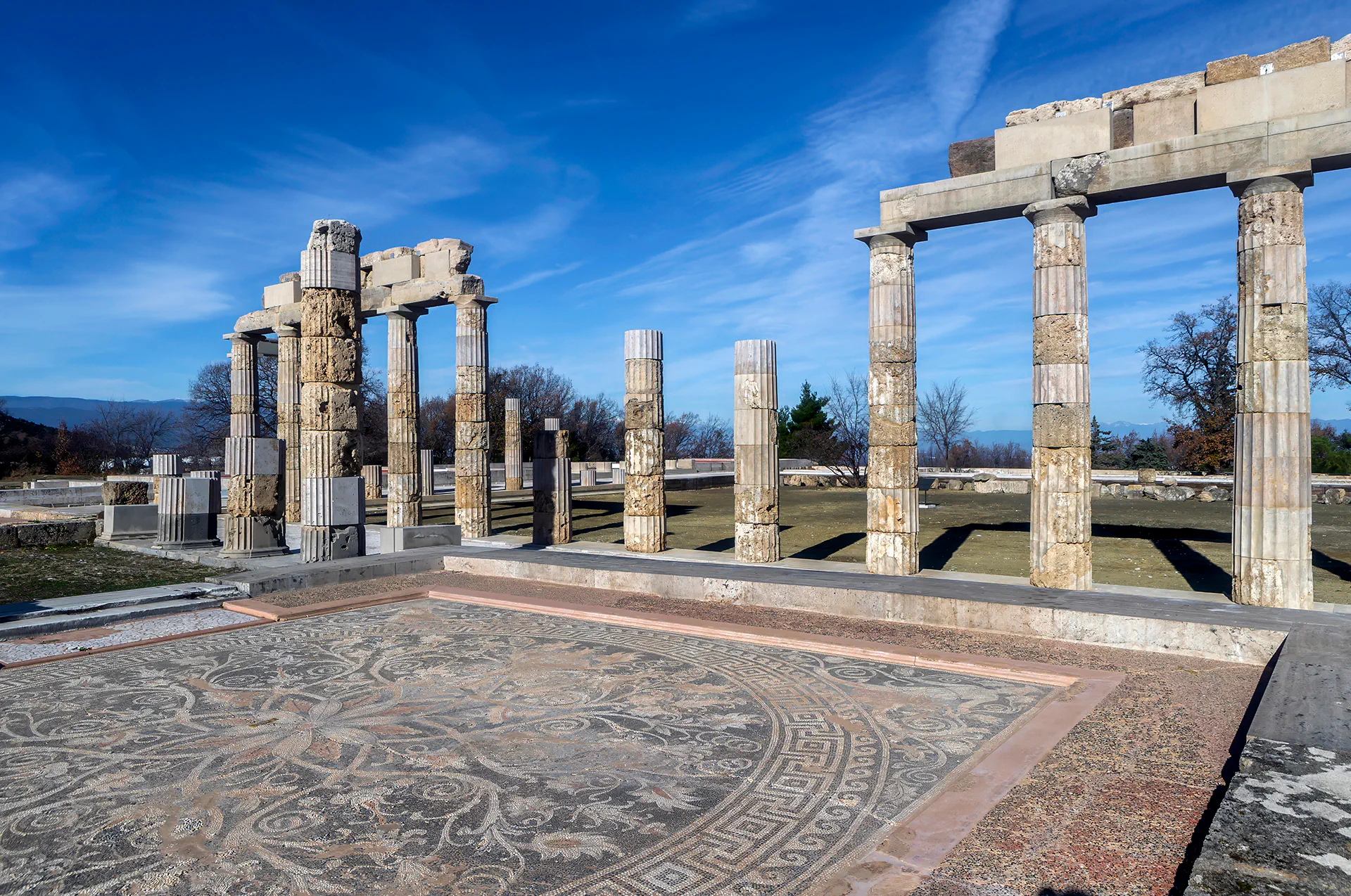 Archaeological remains of the Macedonian royal palace at Aigai, Greece